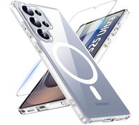 Hensinple Magnetica Cover per Samsung Galaxy S25 Ultra con Vetro Temperato, Compatibile con MagSafe, Custodia Samsung S25 Ultra Antiurto Trasparente Posteriore Sottile Resistente ai Graffi, Chiaro