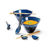 Henten Home Ciotola Zuppa, Ciotola Ramen con Cucchiaio e Bacchette Abbinati, Asiatico Ceramica Ciotola Stile Giappone per Ramen/Insalata/Minestra/Cereali, Scodelle Giapponesi - 600 ml