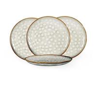 Henten Home Piatto Piano, 4 pezzi Grandi Piatti Cavi in ceramica - 28cm, Servizio da Tavola in gres - Smalto Reattivo Beige