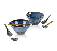 Henten Home Set Ciotola Zuppa Ciotola Ramen, Cucchiaio e Bacchette Abbinati, Stile Giappone, Asiatico Ceramica Ciotola, per Riso/Insalata/Minestra/Cereali - 600 ml