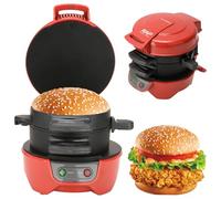 HENYEER Sandwich Toaster Burger Maker, con anelli per uova e timer, efficienti piastre riscaldanti antiaderenti con rivestimento in ceramica antiaderente, perfette per hamburger, etc (Rosso)
