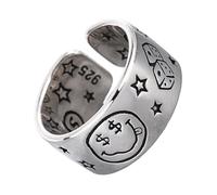 HENYGEN Anelli aperti unici con volto di stelle e sorrisi, misura regolabile, accessori per feste e celebrazioni, gioielli in stile retrò, One Size, come descritto, come descritto