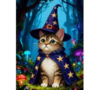 Henypt 11Ct Kit Punto A Croce Il Gatto Col Cappello Del Mago Timbrato Fai-Da-Te Ricamo Linea Completa Di Kit Iniziali Per Ricamo Prestampato Per Principianti