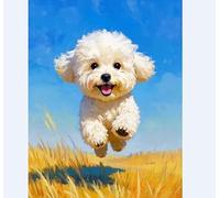 Henypt 11Ct Kit Punto A Croce Timbrato Bichon Frise Che Corre E Sorride Fai-Da-Te Ricamo Linea Completa Di Kit Iniziali Per Ricamo Prestampato Per Principianti