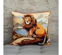 Henypt Cuscino Con Ricamo A Punto Croce Leone Sulla Roccia Kit Punto Croce Prestampato 45X45Cm Prestampato Cuscino Da Tiro Fai Da Te Ricamato Kit Per Ricamo Completi Decorativo Casa Per Principiant