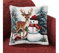 Henypt Cuscino Da Ricamare Punto Croce Kit Punto Croce Da Ricamare Cervo E Pupazzo Di Neve 45X45Cm Cuscino Ricamato A Mano Con Set Fai Te Per Adulti Principianti Per Arredamento Casa