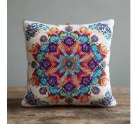 Henypt Cuscino Da Ricamare Punto Croce Kit Punto Croce Da Ricamare Fiore Di Mandala Colorato Esotico 45X45Cm Cuscino Ricamato A Mano Con Set Fai Te Per Adulti Principianti Per Arredamento Casa