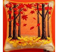 Henypt Cuscino Da Ricamare Punto Croce Kit Punto Croce Da Ricamare Foresta Di Aceri 45X45Cm Cuscino Ricamato A Mano Con Set Fai Te Per Adulti Principianti Per Arredamento Casa