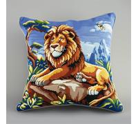 Henypt Cuscino Da Ricamare Punto Croce Kit Punto Croce Da Ricamare Leone Sulla Roccia 45X45Cm Cuscino Ricamato A Mano Con Set Fai Te Per Adulti Principianti Per Arredamento Casa
