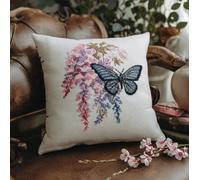 Henypt Cuscino Per Punto Croce Kit Da Ricamare Farfalla Sotto Il Fiore Di Glicine 45X45Cm Prestampato Set Fai Da Te Con Ago E Filo Ricamo Federa Cuscino Prestampata