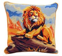 Henypt Cuscino Punto Croce Da Ricamare Punto Croce Kit Ricamare Leone Sulla Roccia 45X45Cm Cuscino Ricamato A Mano Con Set Fai Da Te Per Adulti Principianti Per Arredamento Casa