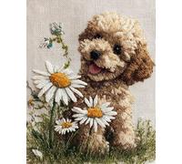 Henypt Diy Ricamo Punto Croce Set, Barboncino Sorridente E Margherita 11Ct Principianti Cucito A Mano Cross Stitch Embroidery Starter Kit Per Decorazione Domestica