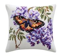 Henypt Kit Cuscino Punto Croce Farfalla Sotto Il Fiore Di Glicine Set Ricamo Principianti Cuscini Decorativi Ca. 45 X 45 Cm Accessori Per Lavoretti Creativi Diy Casa Decor Hobby Adulti Cross Stitch