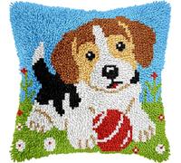 Henypt Kit Di Cuscini Con Gancio Cani Che Giocano A Palla Sull'Erba Kit Per Uncinetto Kit Di Fodere Per Cuscini Fai-Da-Te Con Strumento Per Gancio Di Chiusura Adatto Per Bambini E Adulti