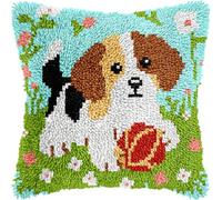 Henypt Kit Di Cuscini Con Gancio Di Chiusura Della Cani Che Giocano A Palla Sull'Erba Kit Di Uncinetto Kit Di Fodere Per Cuscini Fai-Da-Te Con Strumento Di Gancio Di Chiusura Adatto Per B