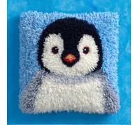 Henypt Kit Di Ganci A Fermo Per Pinguino Carino Blu Per Adulti Principianti Cuscini Fai Da Te Kit Di Tappeti Con Gancio E Chiusura Pre-Stampati Federa Per Cuscino Per Decorazione Del Diva