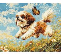 Henypt Kit di ricamo a punto fai da te 11CT prestampato,Shih Tzu e farfalla 30x40cm linea completa di kit di partenza per principianti per decorazione da parete