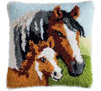 Henypt Kit Fai Da Te Con Gancio A Fermo, Cavalla E Puledro Cavallo Set Di Federe Per Cuscino Da Ricamo, Set Di Federe Per Cuscino Da Divano, Kit Di Artigianato 43 X 43Cm