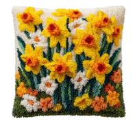 Henypt Kit Gancio Di Tappeto Diy Appeto Per Uncinetto, Narcisi Gialli Kit Di Federe Per Cuscino Con E Gancio Fai Da Te,Kit Per Ricamo A Punto Croce,Christmas Latch Hook Pillow Kits 43X43C