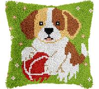 Henypt Kit Latch Hook Cuscino Con Cani Che Giocano A Palla Sull'Erba Kit Gancio Di Chiusura Tappeto Ca. 43 X 43 Cm Set Ricamo Principianti Casa Decorazioni Attività Creative Adulti Hobby