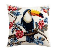 Henypt Kit Per Cuscino Ricamato Con A Punto Croce - Tucano Su Un Ramo Prestampato 45X45Cm, Fai Da Te, Decorativo Per Casa - Completo Principianti E Adulti