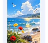 Henypt Kit Punto Croce Paesaggio Marino E Gabbiani Schemi Quadri Set Ricamo Punto Croce Kit Da Ricamare Principianti Starter Prestampato Stampato Completo Ni Cross Stitch Embroidery Ricami