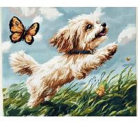 Henypt Kit punto croce per adulti,Shih Tzu e farfalla fai da te punto croce stampa complementi arredo casa ricamo artistico ricamo,11CT tela prestampata,30x40cm