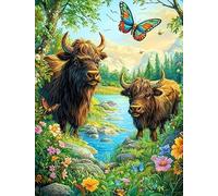Henypt Kit Punto Croce Prestampato Due Yak E Una Farfalla 30X40Cm Set Schemi Punto Croce Kit Da Ricamare Prestampato Per Principianti, Disegni Quadro Quadri A Mezzo Punto Croce Da Ricamare Kit Comp