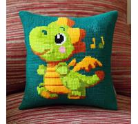 Henypt Punto Croce Kit Da Ricamare Cuscini Kit Per Punto Croce Con Fili Aghi E Tela Cucciolo Di Drago 45X45Cm Prestampato Set Per Cuscino Cuscino Fai Te Con Ago Ricamo E Filo Da Ric Pillow Cross St