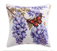 Henypt Punto Croce Kit Da Ricamare Cuscini Kit Per Punto Croce Con Fili Aghi E Tela Farfalla Sotto Il Fiore Di Glicine 45X45Cm Prestampato Set Per Cuscino Cuscino Fai Te Con Ago Ricamo E Filo Da Ri
