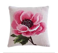 Henypt Punto Croce Kit Da Ricamare Cuscini Kit Per Punto Croce Con Fili Aghi E Tela Fiore Rosa 45X45Cm Prestampato Set Per Cuscino Cuscino Fai Te Con Ago Ricamo E Filo Da Ric Pillow Cross Stitch
