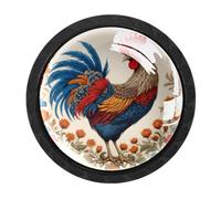 HEOEH Confezione da 4 pomelli neri per armadietti, a forma di gallo, per cassetti e cassetti, con viti di 2 dimensioni, foro singolo rotondo per cucina, comò, armadio, cassettiera, mobili