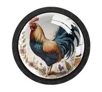 HEOEH Confezione da 4 pomelli neri per armadietti, a forma di gallo, per cassetti e cassetti, con viti di 2 dimensioni, foro singolo rotondo per cucina, comò, armadio, cassettiera, mobili