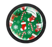 HEOEH Confezione da 4 pomelli neri per armadietti, a forma di renna, bastoncini di zucchero natalizi, con viti, foro singolo rotondo per cucina, comò, armadio, cassettiera, mobili