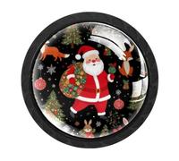 HEOEH Confezione da 4 pomelli neri per armadietti, con albero di Babbo Natale e volpe, con viti di 2 dimensioni, foro singolo rotondo per cucina, comò, armadio, cassettiera, mobili