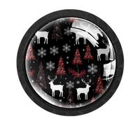 HEOEH Confezione da 4 pomelli neri per armadietti, con albero di Natale, renna, maniglie per cassetti con viti di 2 dimensioni, foro singolo rotondo per cucina, comò, armadio, cassettiera, mobili