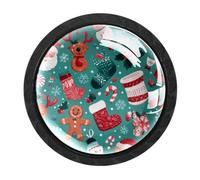 HEOEH Confezione da 4 pomelli neri per armadietti, con Babbo Natale, renna, pan di zenzero, maniglie per cassetti con viti, foro singolo rotondo per cucina, comò, armadio, cassettiera, mobili