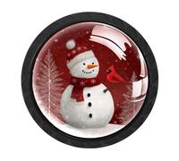 HEOEH Confezione da 4 pomelli neri per armadietti, con pupazzo di neve e foresta di pini rossi con viti di 2 dimensioni, foro singolo rotondo per cucina, comò, armadio, cassettiera, mobili