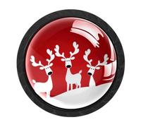 HEOEH Confezione da 4 pomelli neri per armadietti, con renna di Natale, pomelli per cassetti con viti di 2 dimensioni, foro singolo rotondo per cucina, comò, armadio, cassettiera, mobili