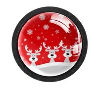 HEOEH Confezione da 4 pomelli neri per armadietti, con renna di Natale, pomelli per cassetti con viti di 2 dimensioni, foro singolo rotondo per cucina, comò, armadio, cassettiera, mobili