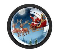 HEOEH Confezione da 4 pomelli neri per armadietti, con slitta di Babbo Natale, renna, maniglie per cassetti con viti di 2 dimensioni, foro singolo rotondo per cucina, comò, armadio, cassettiera