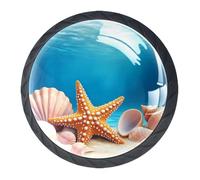 HEOEH Confezione da 4 pomelli neri per armadietti, conchiglie di stelle marine oceaniche, rotonde, per cassettiere, cucina e armadio, con viti, decorazione per armadio, bagno, 35 mm