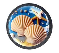 HEOEH Confezione da 4 pomelli neri per armadietti, conchiglie di stelle marine, per cassetti, cassettiere, cucina e armadio, con viti, decorazione per armadio, bagno, 35 mm