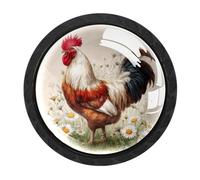 HEOEH Confezione da 4 pomelli neri per armadietti, gallo margherite, pomelli per cassetti con viti di 2 dimensioni, foro singolo rotondo per cucina, comò, armadio, cassettiera, mobili