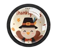 HEOEH Confezione da 4 pomelli neri per armadietti, pomelli per cassetti autunnali del Ringraziamento Turchia, con viti di 2 dimensioni, foro singolo rotondo per cucina, comò, armadio, cassettiera