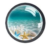 HEOEH Confezione da 4 pomelli neri per armadietti, stelle marine e conchiglie rotonde per cassetti, per comò, cucina e armadio, con viti, per armadio, armadio, bagno, 35 mm