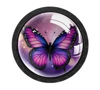 HEOEH Confezione da 4 pomelli rotondi a farfalla viola per cassetti, pomelli neri per cassettiera, credenze, porte, accessori per mobili da cucina e bagno