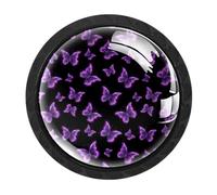 HEOEH Confezione da 4 pomelli rotondi a farfalla viola scintillanti per cassetti, pomelli neri per cassettiera, credenze, porte, accessori per mobili da cucina e bagno