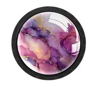 HEOEH Confezione da 4 pomelli rotondi in marmo rosa e viola, per cassetti e credenze, maniglie per porte e credenze, accessori per mobili da cucina e bagno