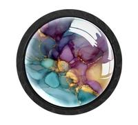 HEOEH Confezione da 4 pomelli rotondi in marmo viola ciano blu e nero, per cassettiera, credenze, porte, mobili da cucina e bagno